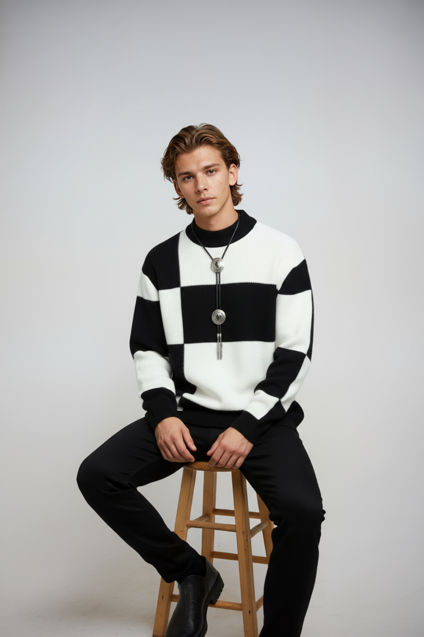 Color Block Relaxed Fit Sweater-sweaters > knit sweater-Laventaire-Laventaire