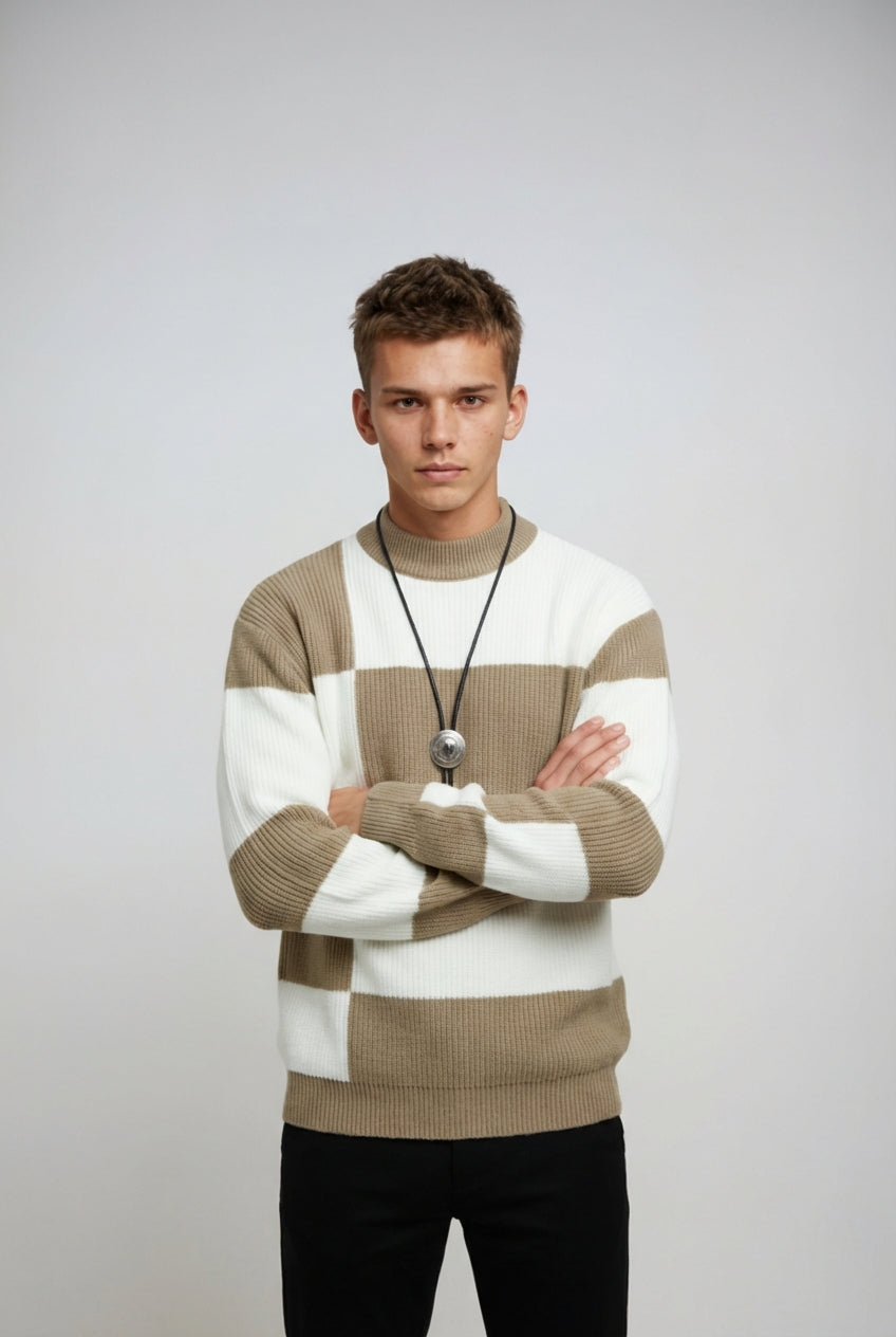 Color Block Relaxed Fit Sweater-sweaters > knit sweater-Laventaire-Laventaire