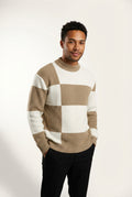 Color Block Relaxed Fit Sweater-sweaters > knit sweater-Laventaire-Khaki-M-Laventaire