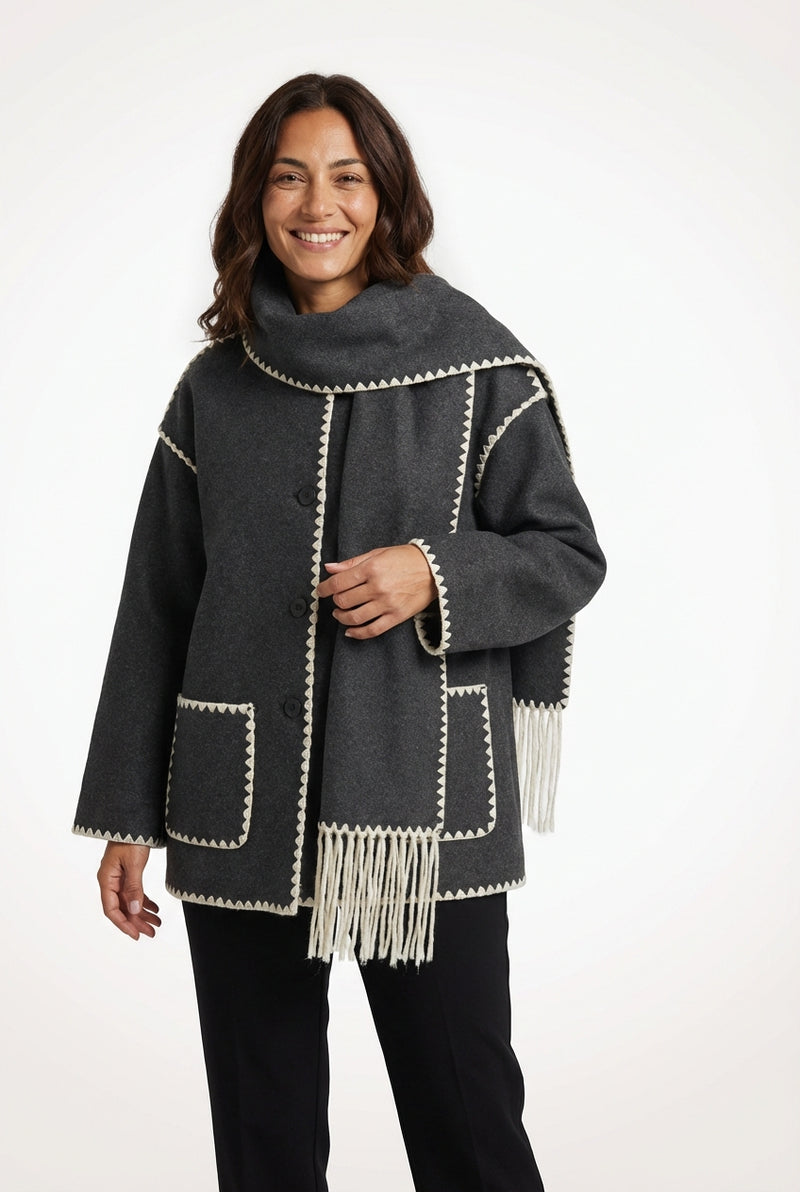 Contrast Tailored Jacket-jackets > tailored jackets-Laventaire-Dark Gray-XS-Laventaire