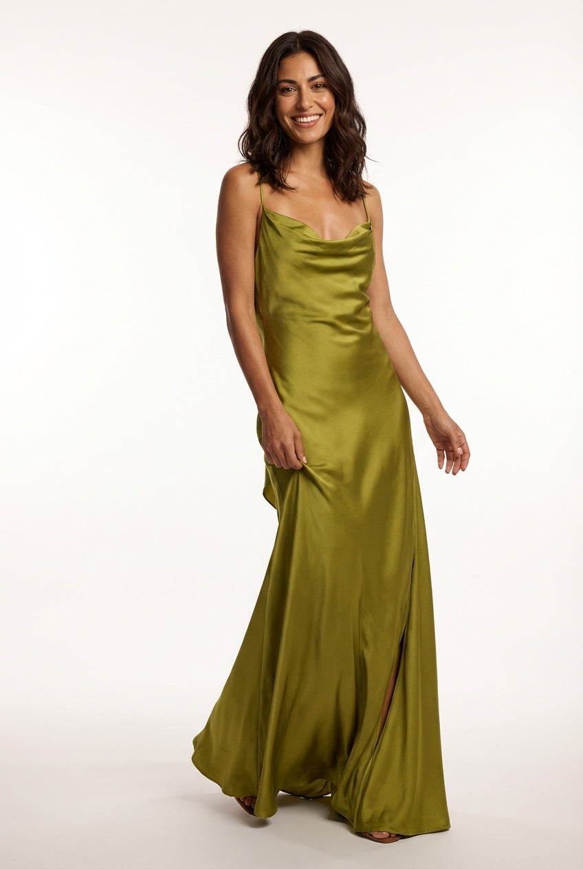 cowl neck dresses for women Women's Thigh-Slit Maxi Dress with Spaghetti Straps – Laventaire Tights with formal dress, sukienki w kwiaty Color:Roseberry Feel like a princess.