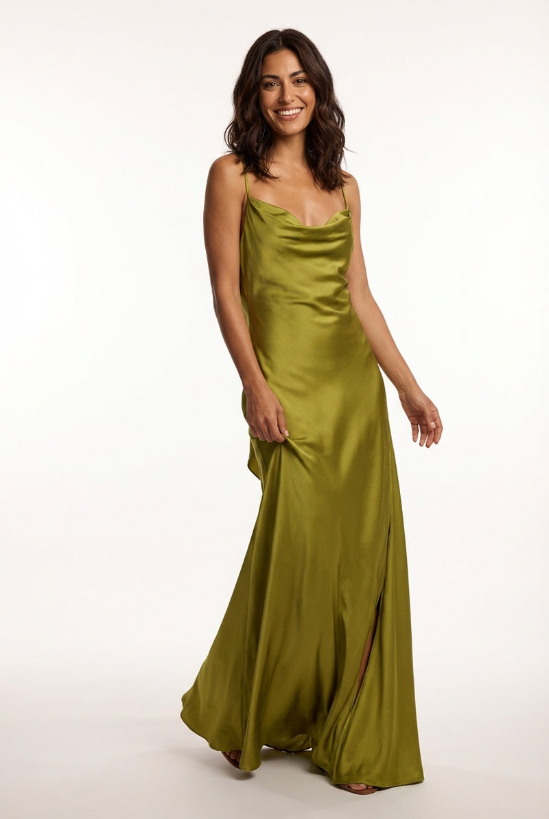 Cowl Neck Maxi Dress-dresses > maxi dress-Laventaire-Olive Green-S-Laventaire