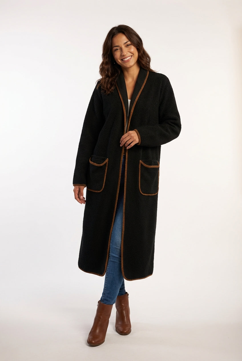 Cozy Long Coatigan-coats > long coat-Laventaire-Black-S-Laventaire