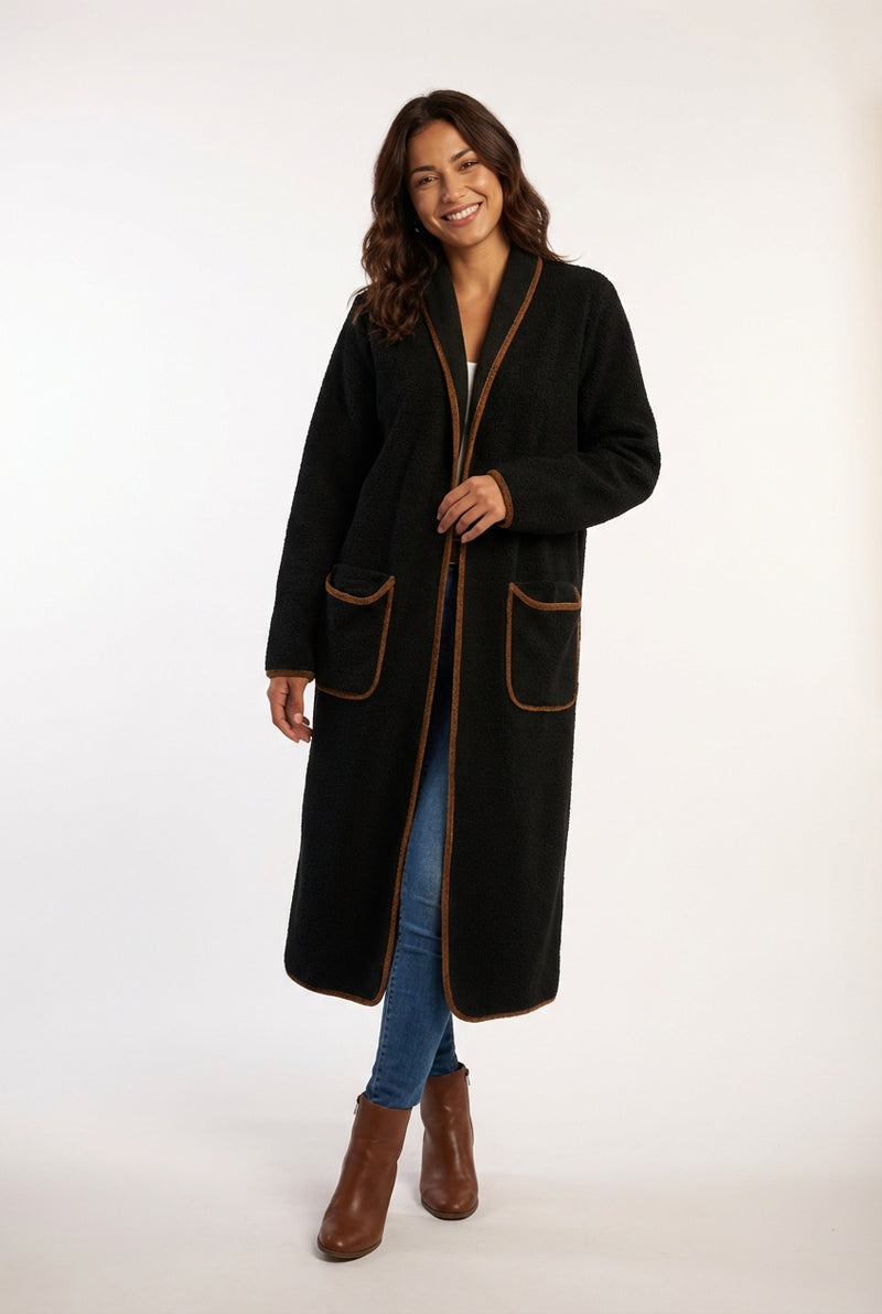 Cozy Long Coatigan-coats > long coat-Laventaire-Black-S-Laventaire