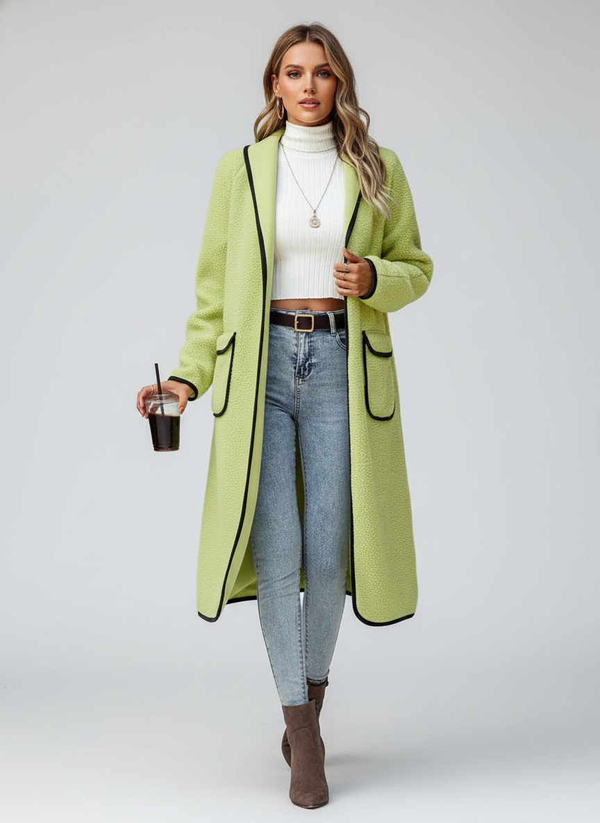 Cozy Long Coatigan-coats > long coat-Laventaire-Lime Green-S-Laventaire