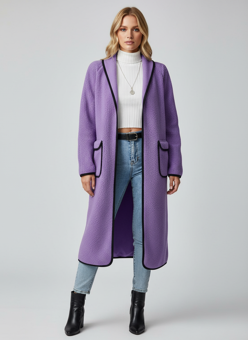 Cozy Long Coatigan-coats > long coat-Laventaire-Purple-S-Laventaire