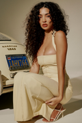 Cream Halter Wedding Guest Dress-dresses > wedding guest dress-Laventaire-Laventaire