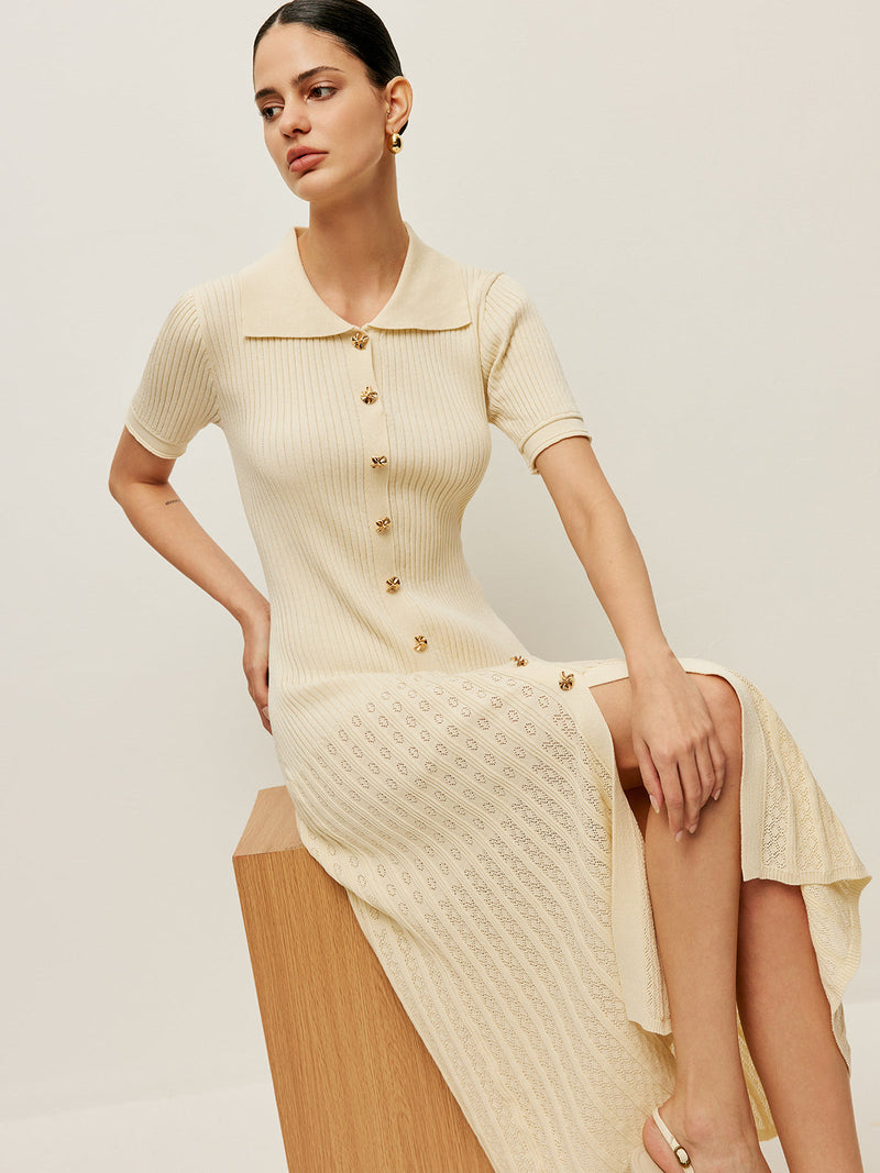 Cream Midi Polo Dress-dresses > midi dress-Laventaire-Laventaire