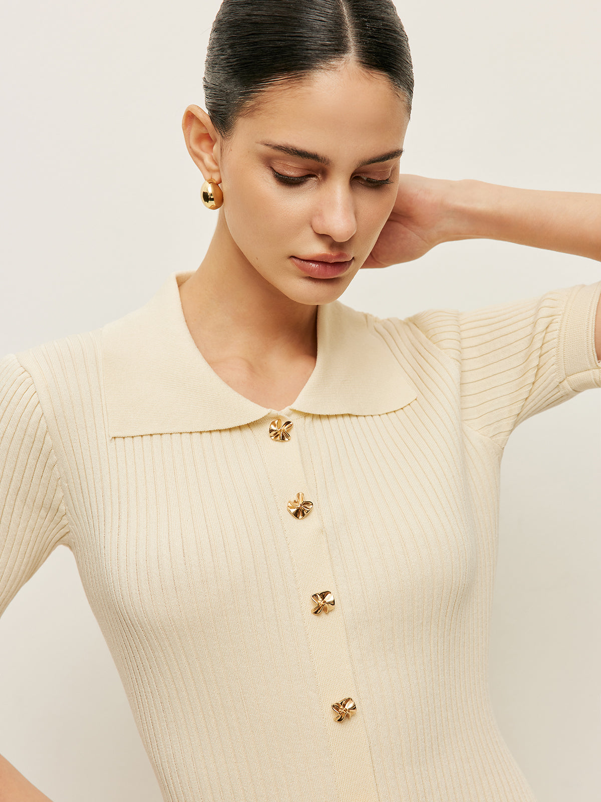 Cream Midi Polo Dress-dresses > midi dress-Laventaire-Laventaire