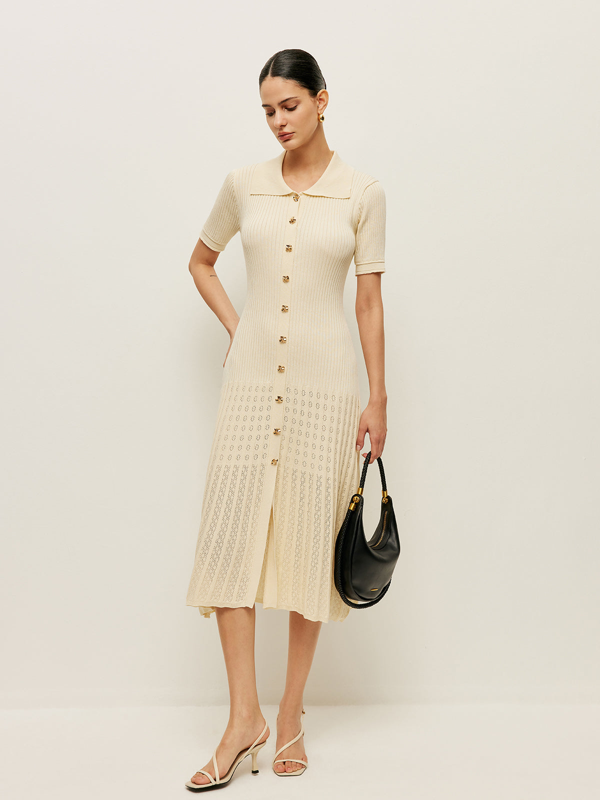 Cream Midi Polo Dress-dresses > midi dress-Laventaire-Laventaire