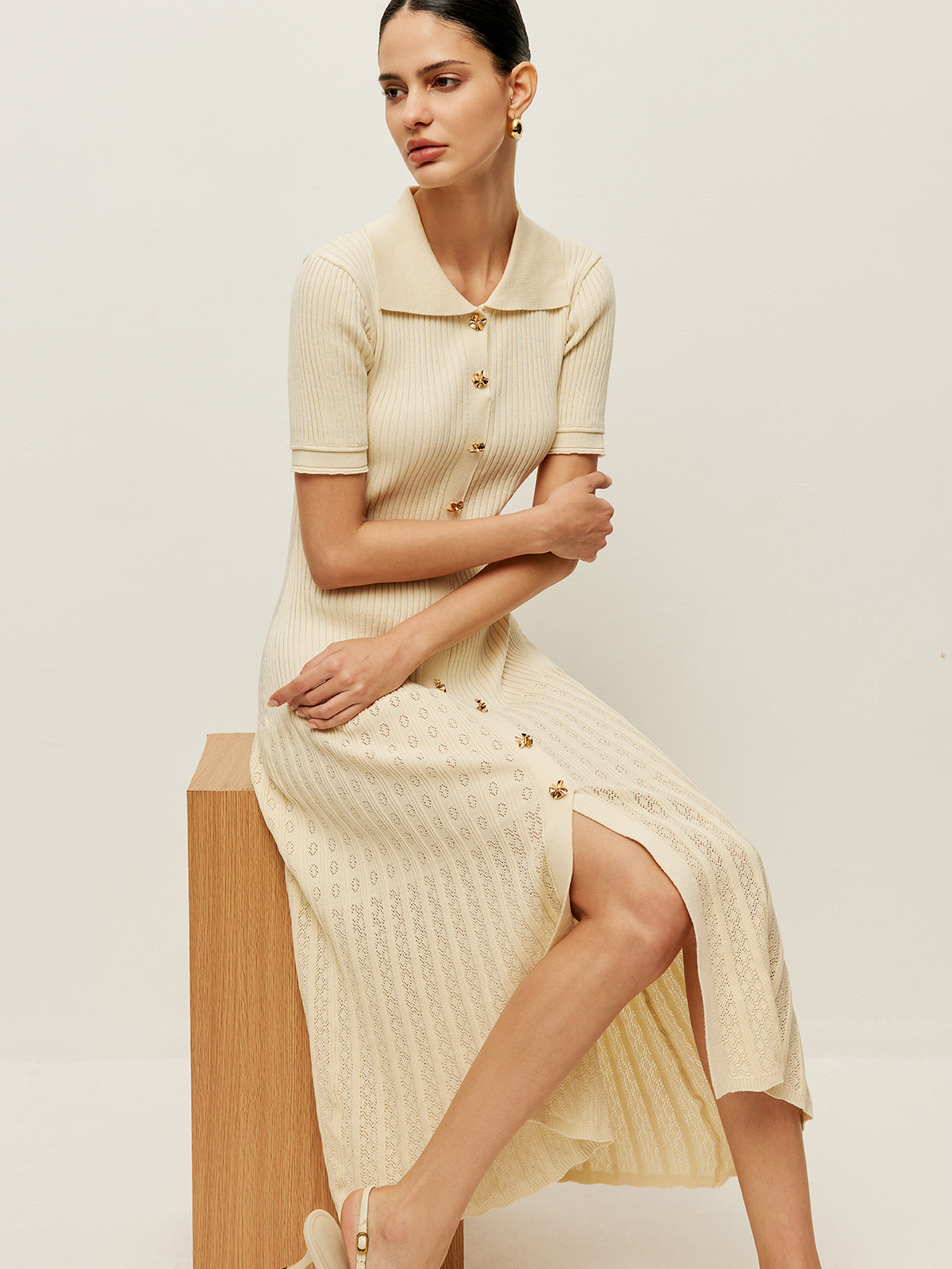 Cream Midi Polo Dress-dresses > midi dress-Laventaire-Laventaire