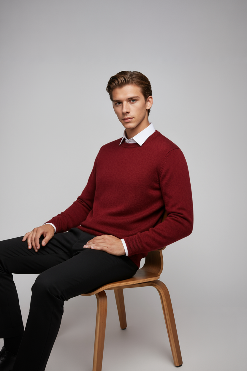 Crew Neck Sweater-sweaters > crew neck sweater-Laventaire-Dark Red-XS-Laventaire