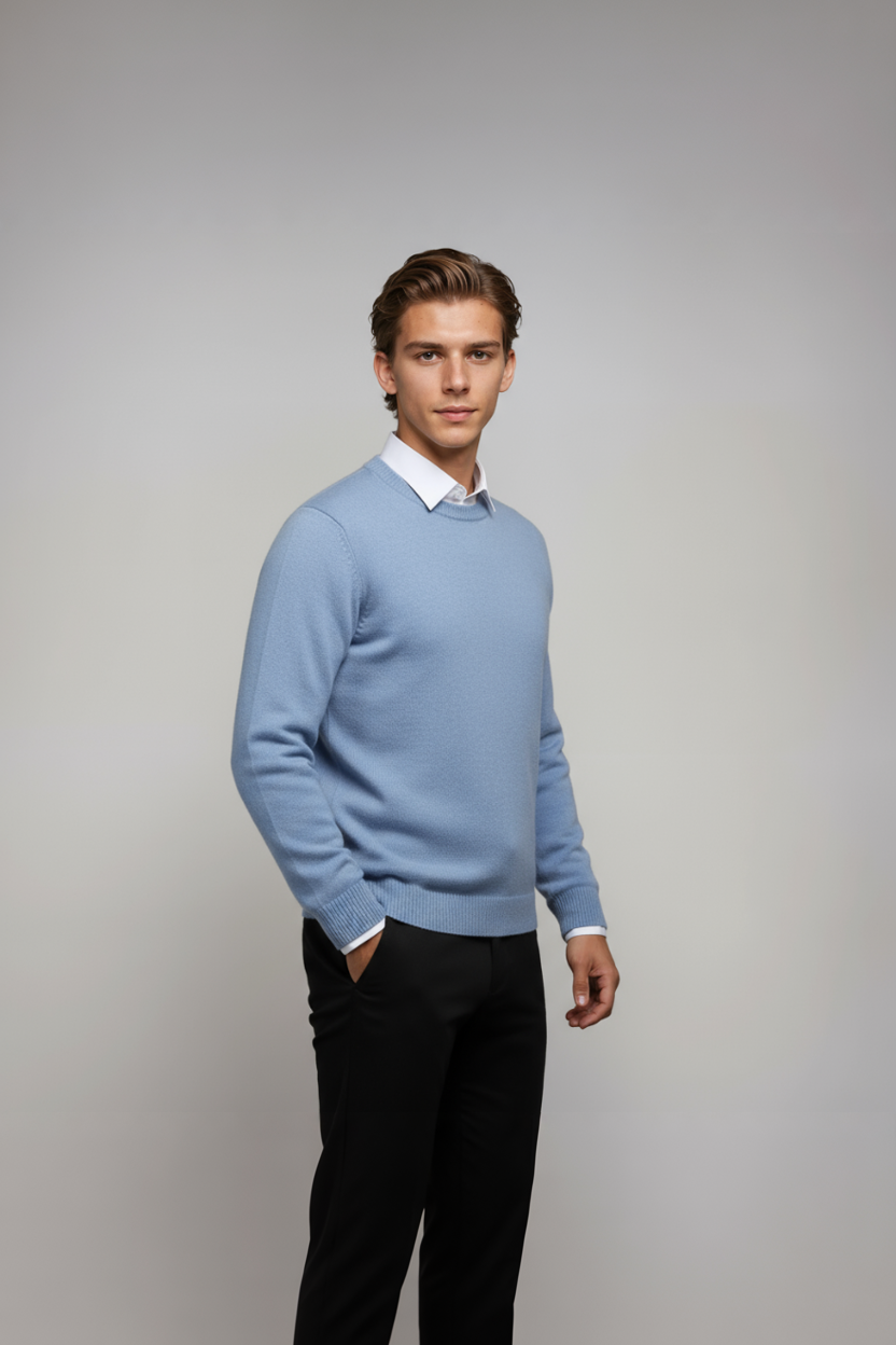Crew Neck Sweater-sweaters > crew neck sweater-Laventaire-Light Blue-XS-Laventaire