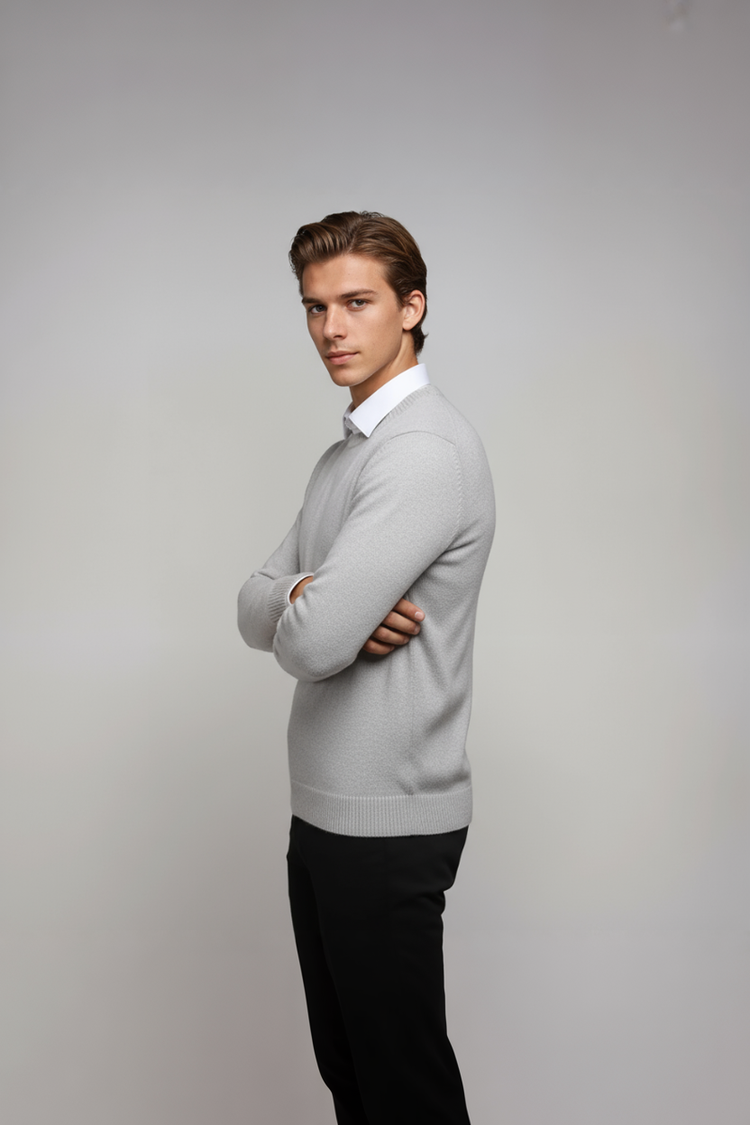 Crew Neck Sweater-sweaters > crew neck sweater-Laventaire-Light Gray-XS-Laventaire