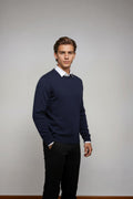 Crew Neck Sweater-sweaters > crew neck sweater-Laventaire-Navy Blue-XS-Laventaire