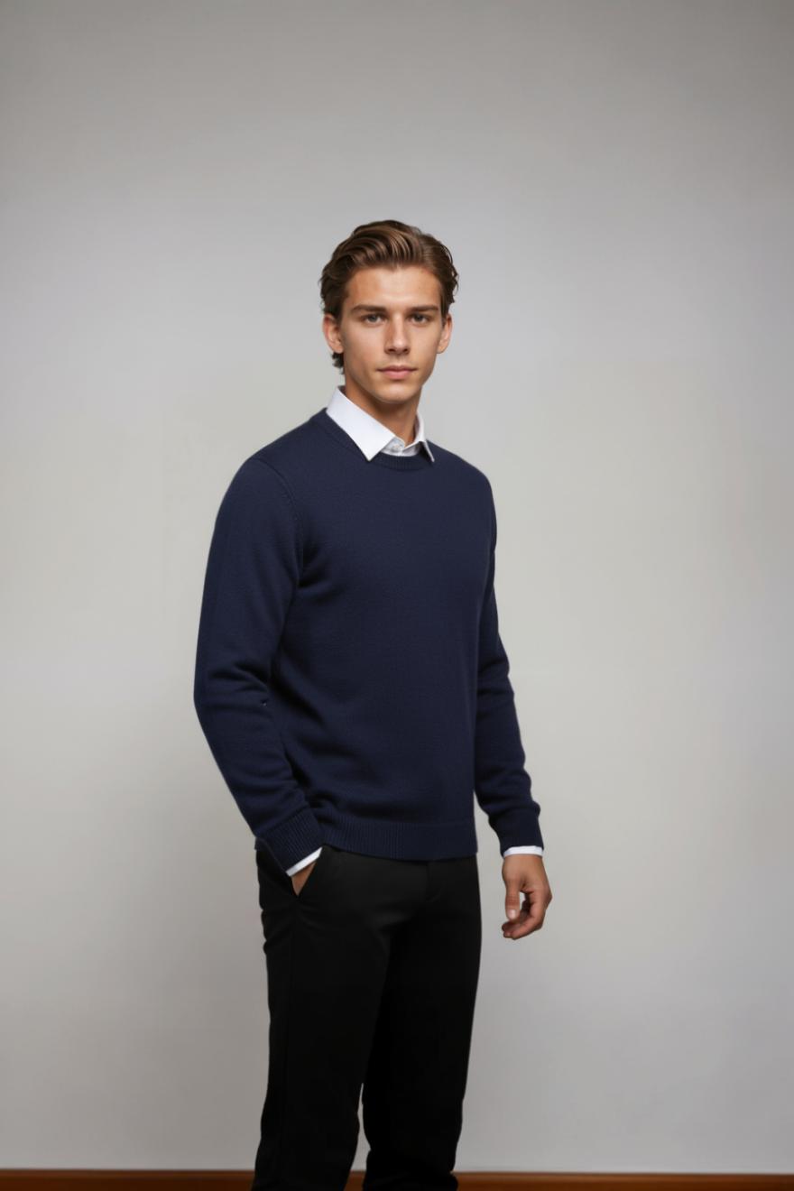 Crew Neck Sweater-sweaters > crew neck sweater-Laventaire-Navy Blue-XS-Laventaire