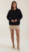 Cropped Button-Up Cardigan-cardigans > cropped cardigan-Laventaire-Black-M-Laventaire