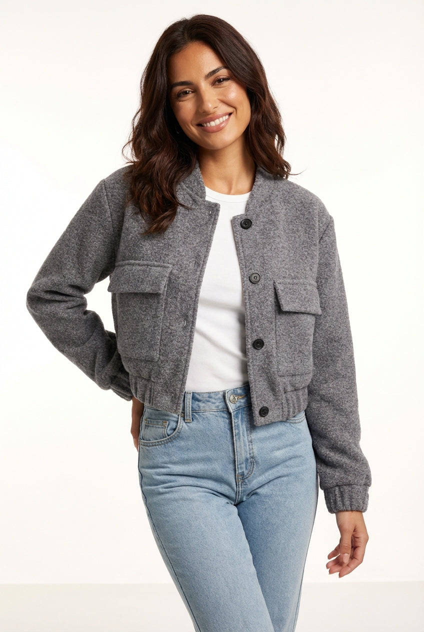 Cropped Casual Jacket-jackets > cropped jacket-Laventaire-Gray-S-Laventaire