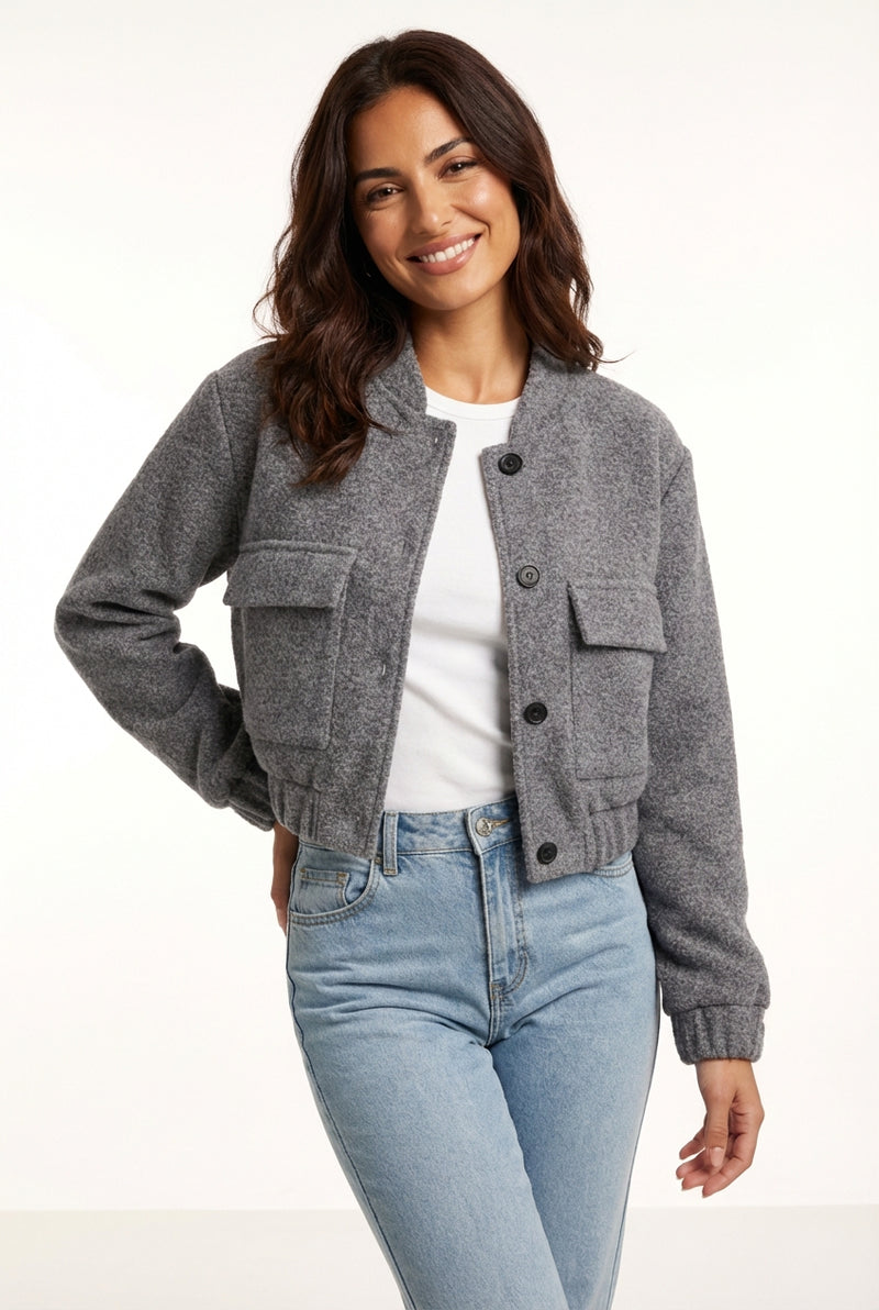Cropped Casual Jacket-jackets > cropped jacket-Laventaire-Gray-S-Laventaire