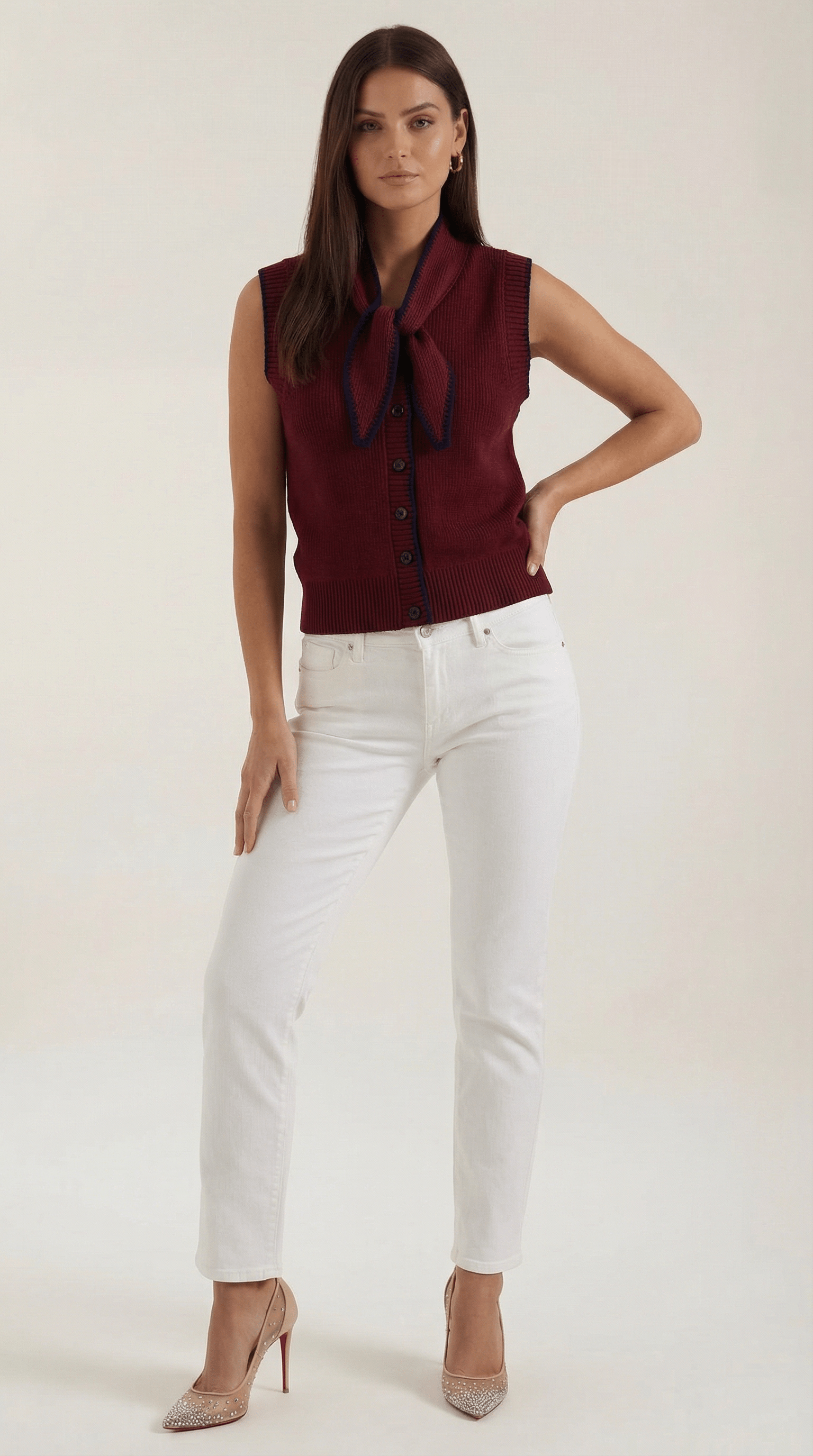Cropped Knit Vest-tops > vests > cropped vests-Laventaire-Burgundy-S-Laventaire