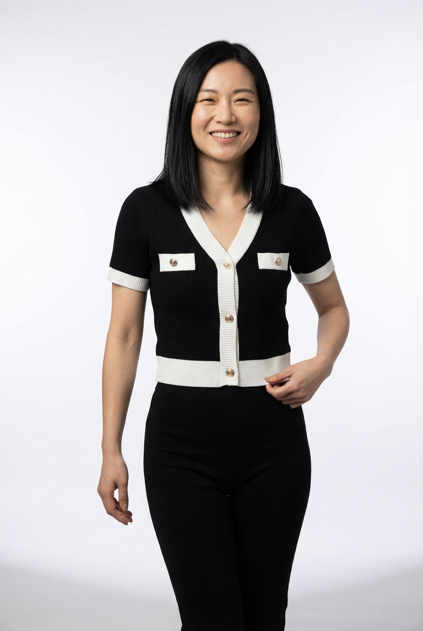 Cropped Short Sleeve Top-tops > cropped tops-Laventaire-Black-One size-Laventaire