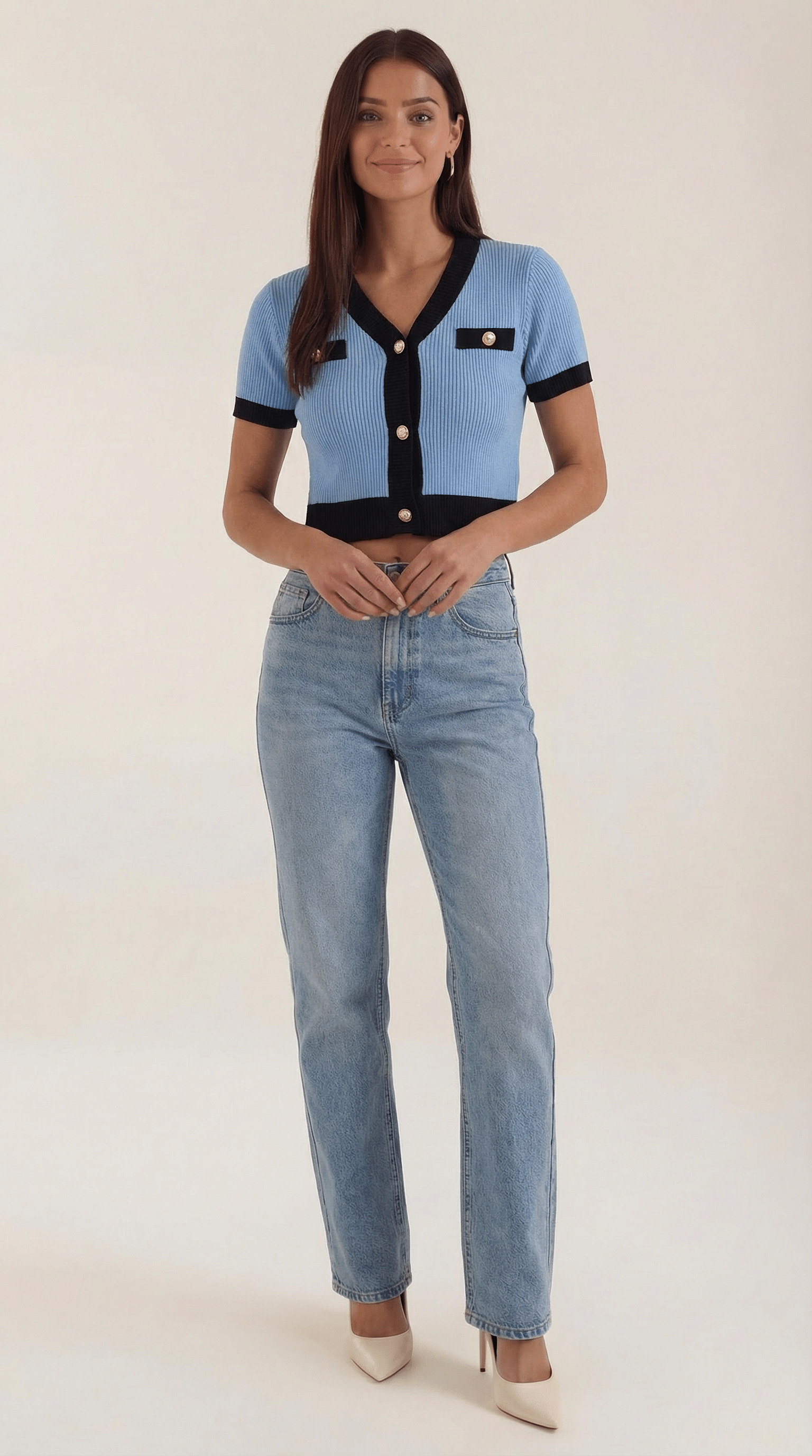 Cropped Short Sleeve Top-tops > cropped tops-Laventaire-Light Blue-One size-Laventaire