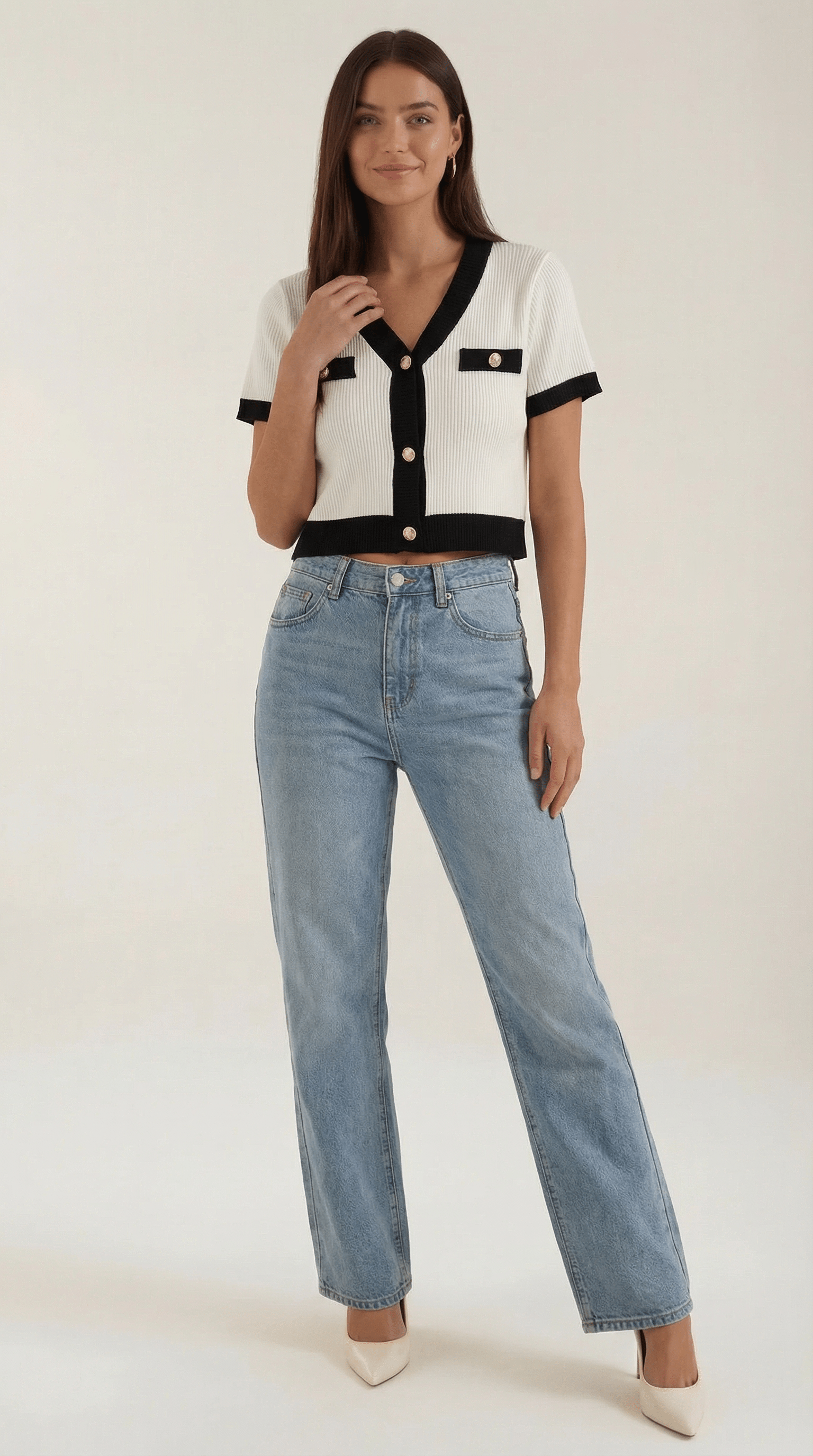 Cropped Short Sleeve Top-tops > cropped tops-Laventaire-White-One size-Laventaire