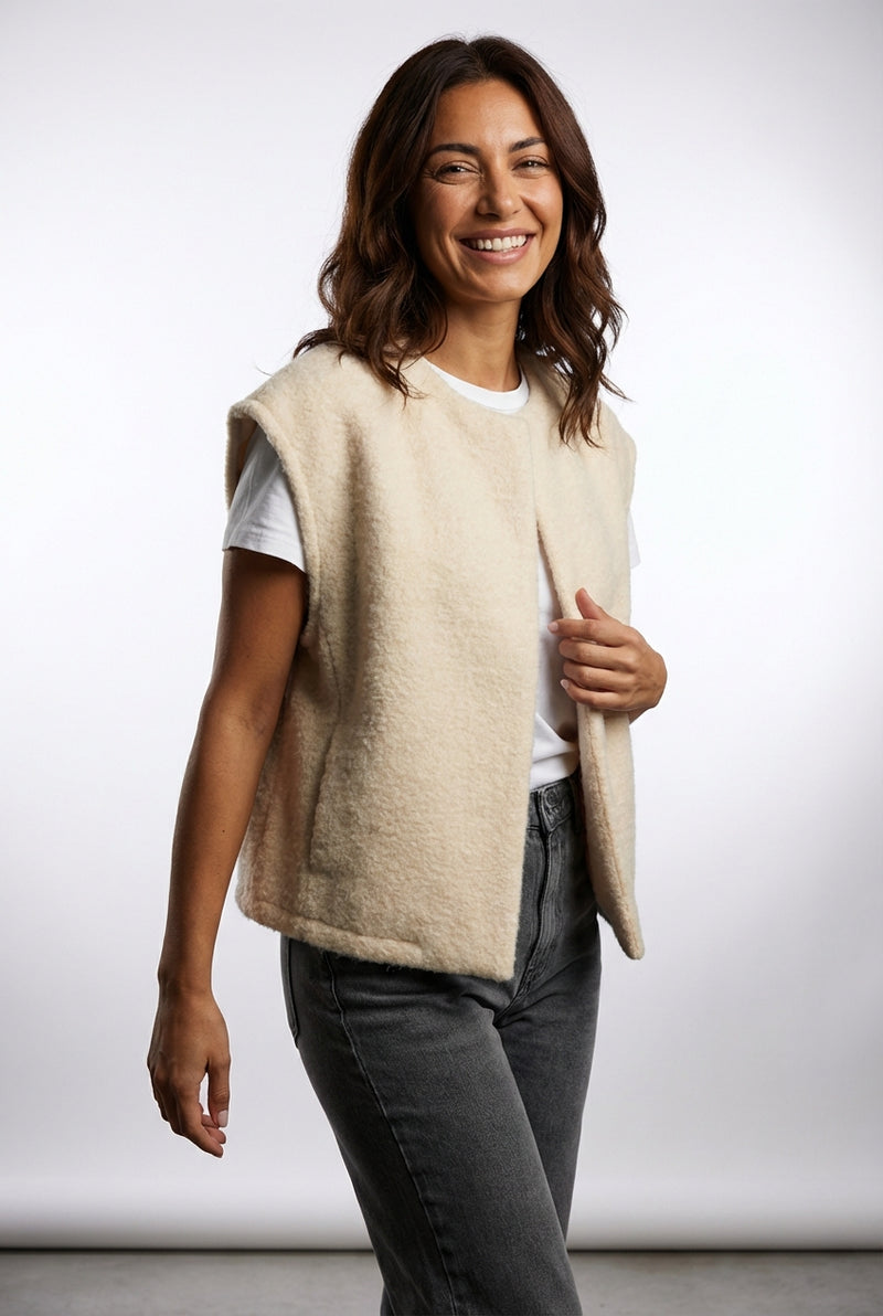 Cropped Sleeveless Vest Top-tops > vests-Laventaire-Cream-S-Laventaire
