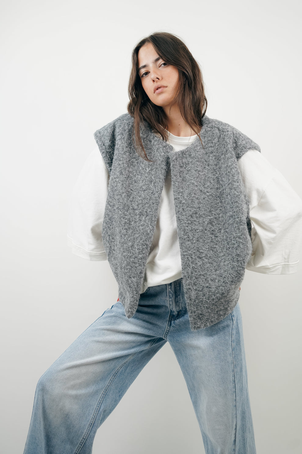 Cropped Sleeveless Vest Top-tops > vests-Laventaire-Gray-S-Laventaire