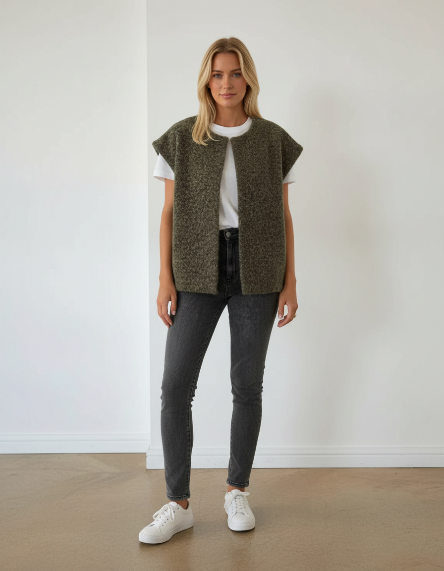 Cropped Sleeveless Vest Top-tops > vests-Laventaire-Olive Green-S-Laventaire