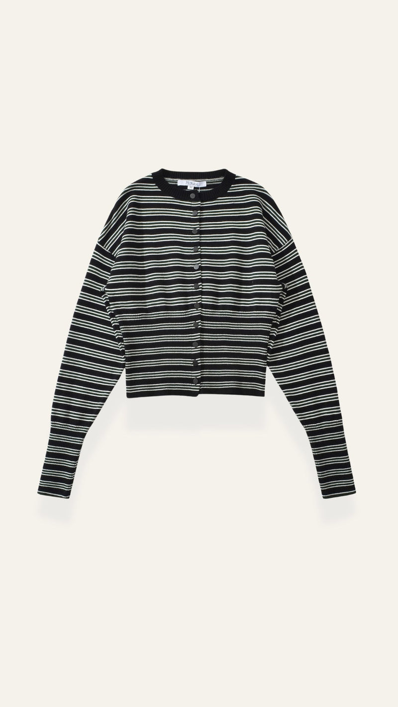 Cropped Striped Cardigan-cardigans > cropped cardigan-Laventaire-Laventaire