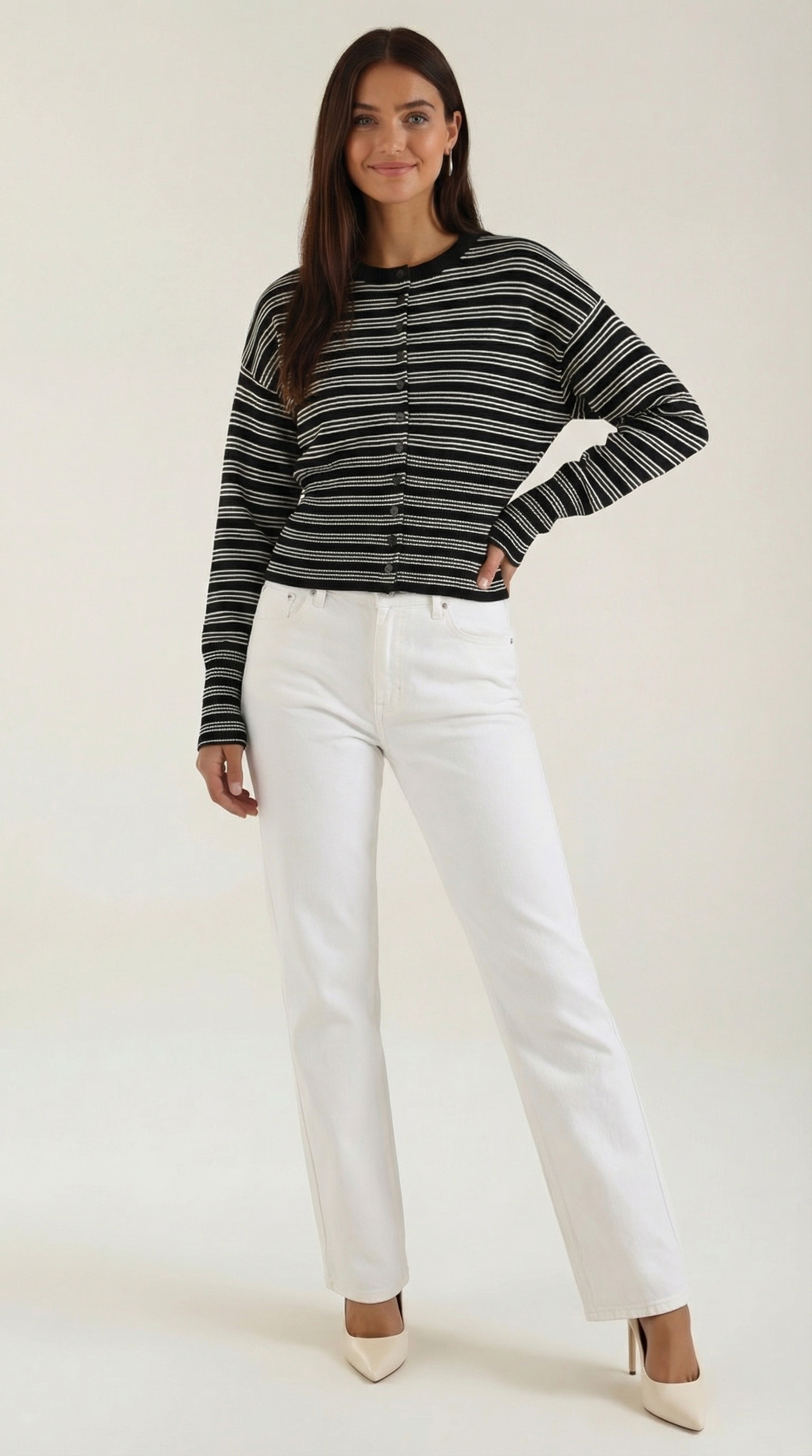 Cropped Striped Cardigan-cardigans > cropped cardigan-Laventaire-Laventaire