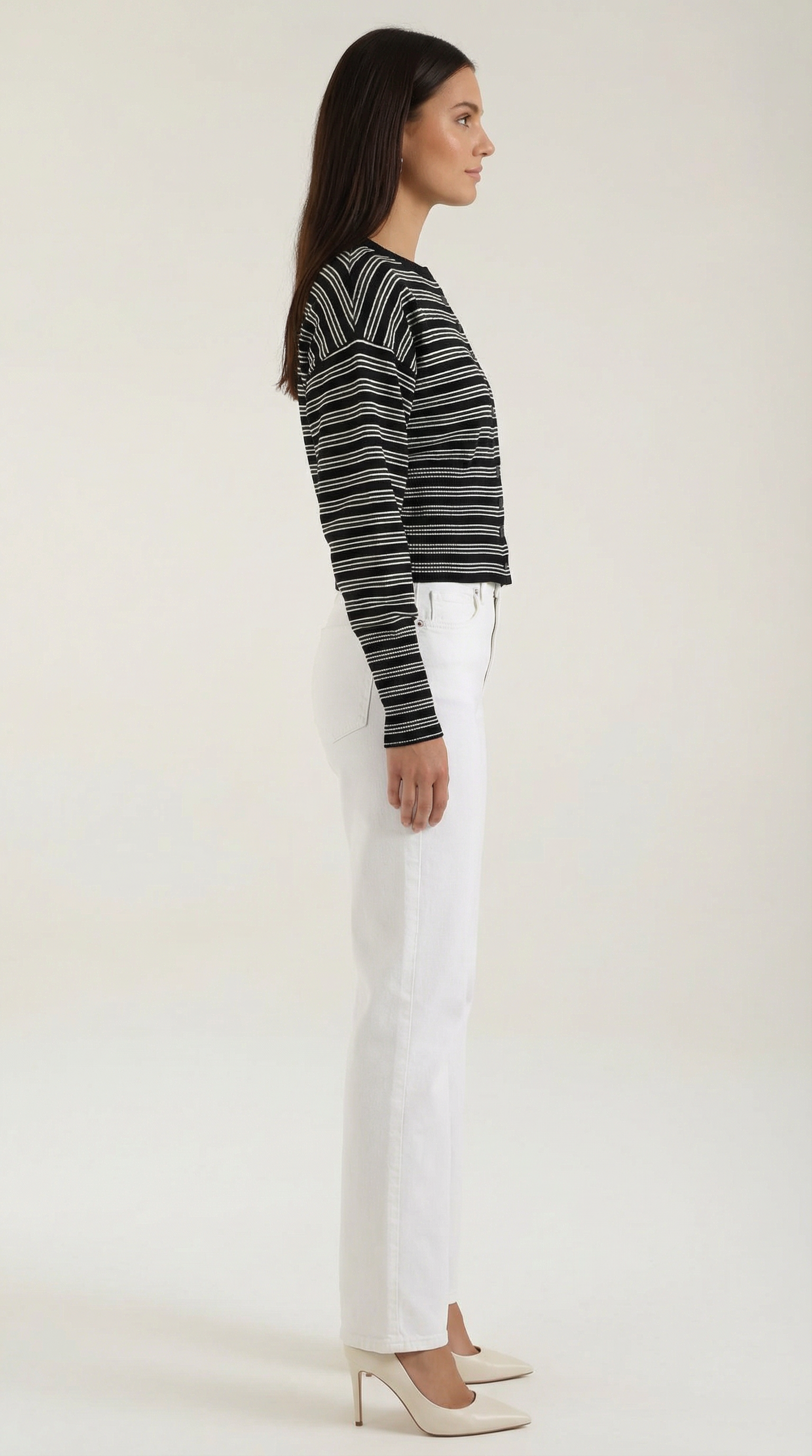 Cropped Striped Cardigan-cardigans > cropped cardigan-Laventaire-Laventaire