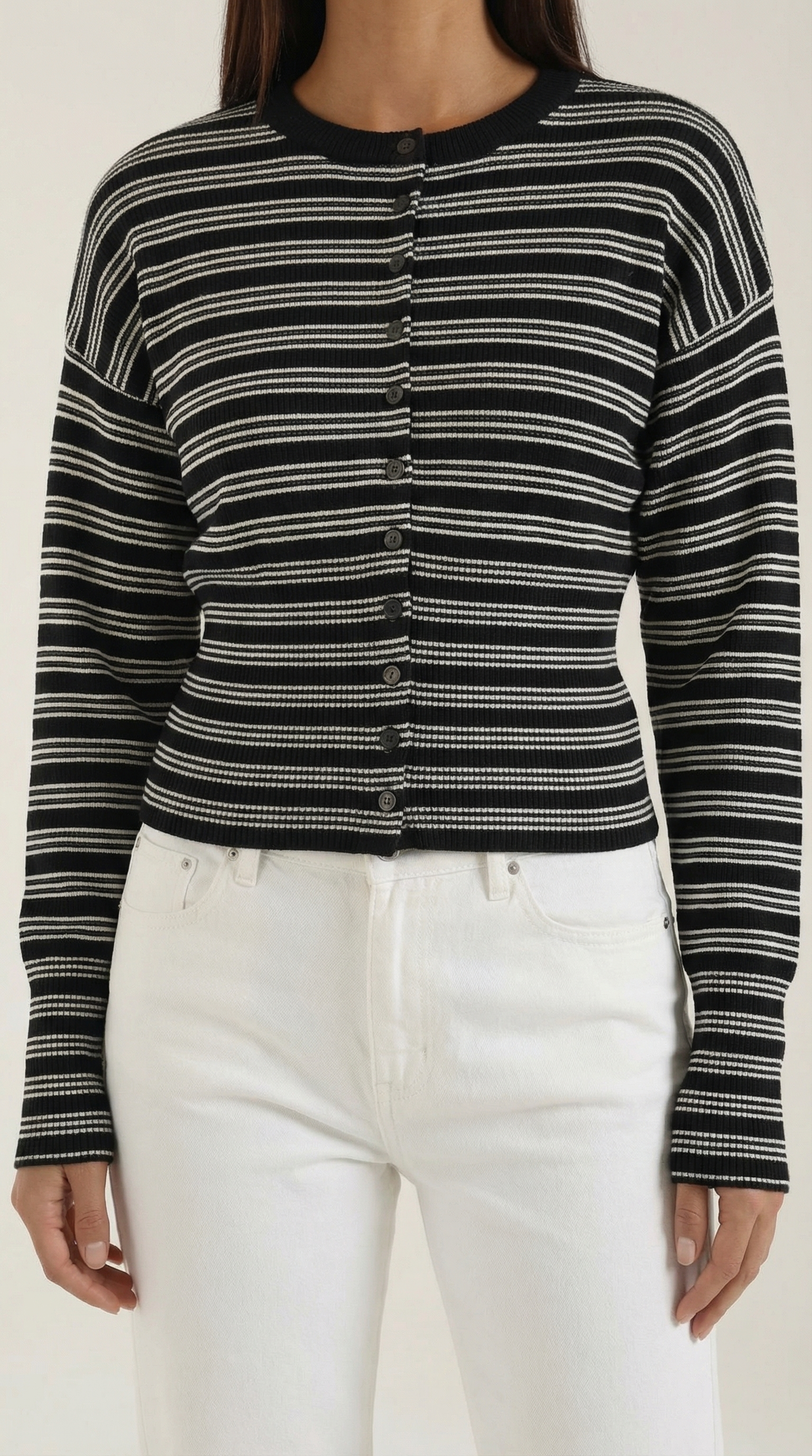Cropped Striped Cardigan-cardigans > cropped cardigan-Laventaire-Laventaire