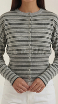 Cropped Striped Cardigan-cardigans > cropped cardigan-Laventaire-Laventaire