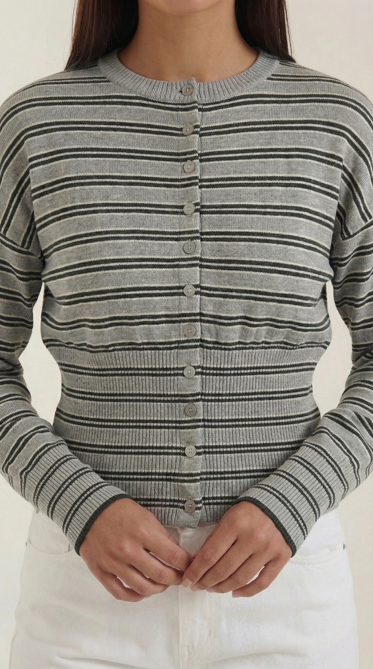 Cropped Striped Cardigan-cardigans > cropped cardigan-Laventaire-Laventaire