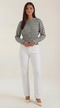 Cropped Striped Cardigan-cardigans > cropped cardigan-Laventaire-Gray-S-Laventaire