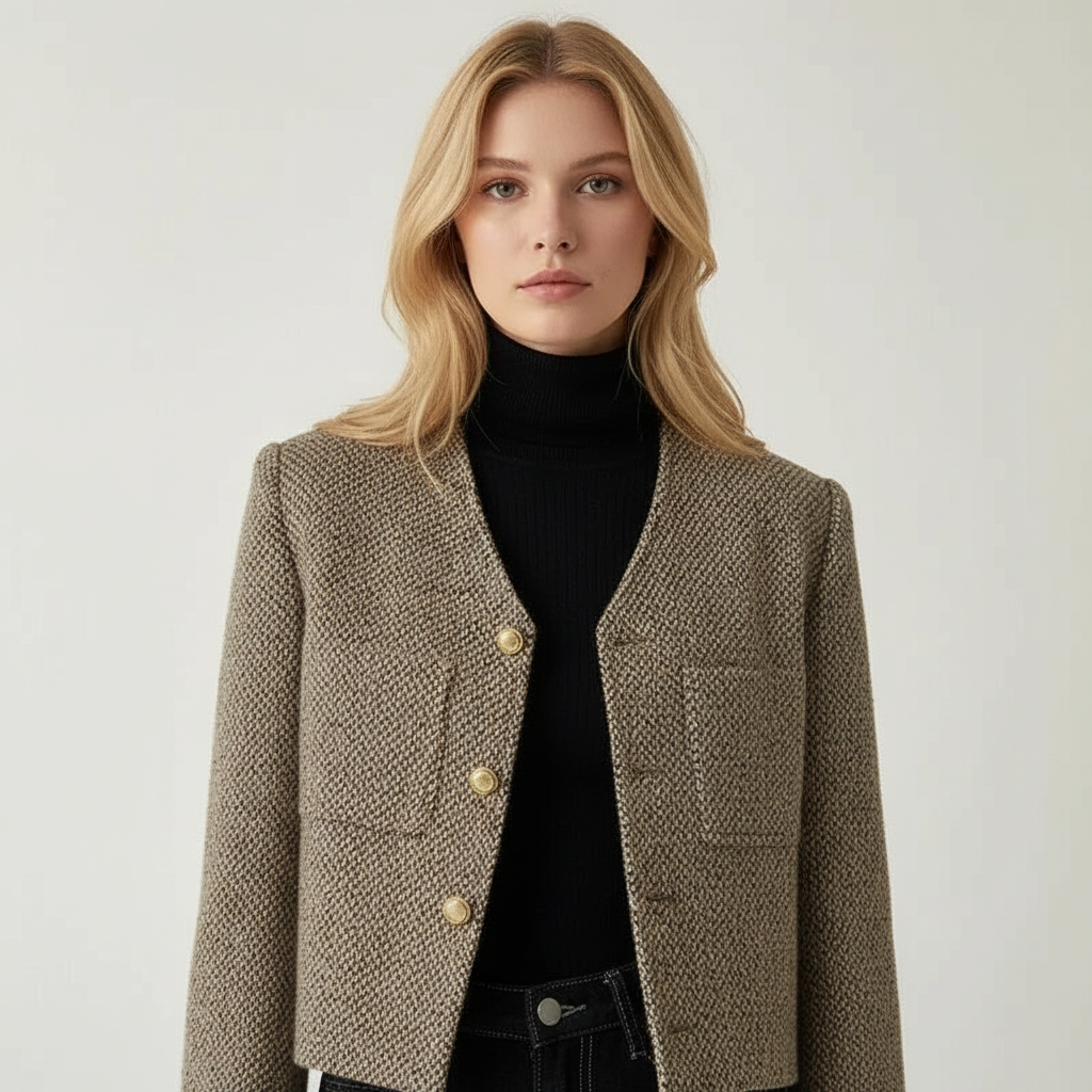 Cropped V-Neck Jacket-jackets > cropped jacket-Laventaire-Laventaire