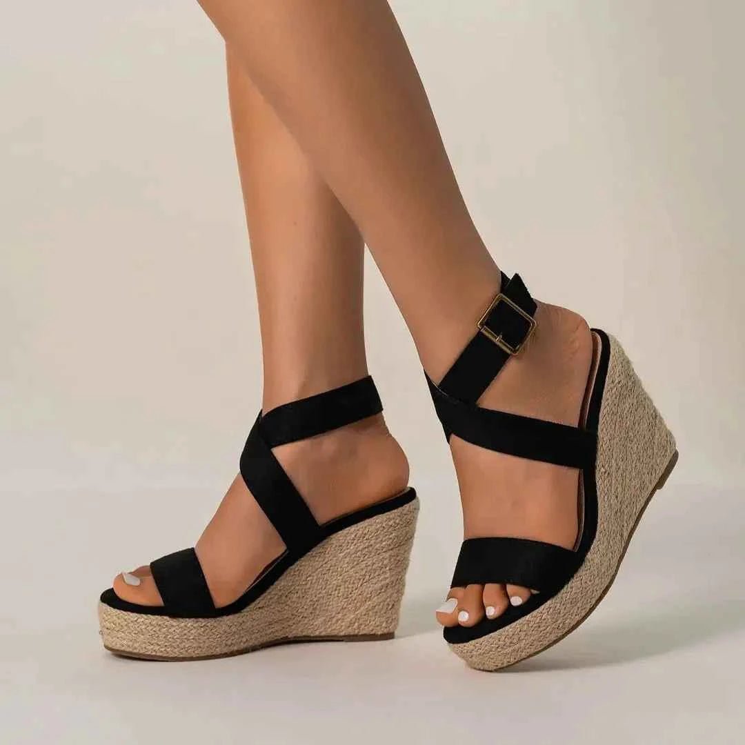 Cross Strap Wedge Sandals-footwear > sandals > wedge sandals-Laventaire-Laventaire