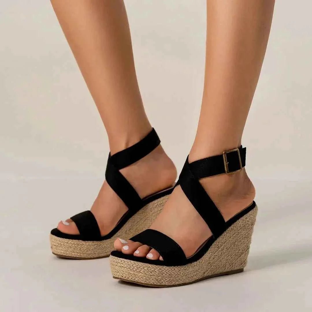 Cross Strap Wedge Sandals-footwear > sandals > wedge sandals-Laventaire-Laventaire