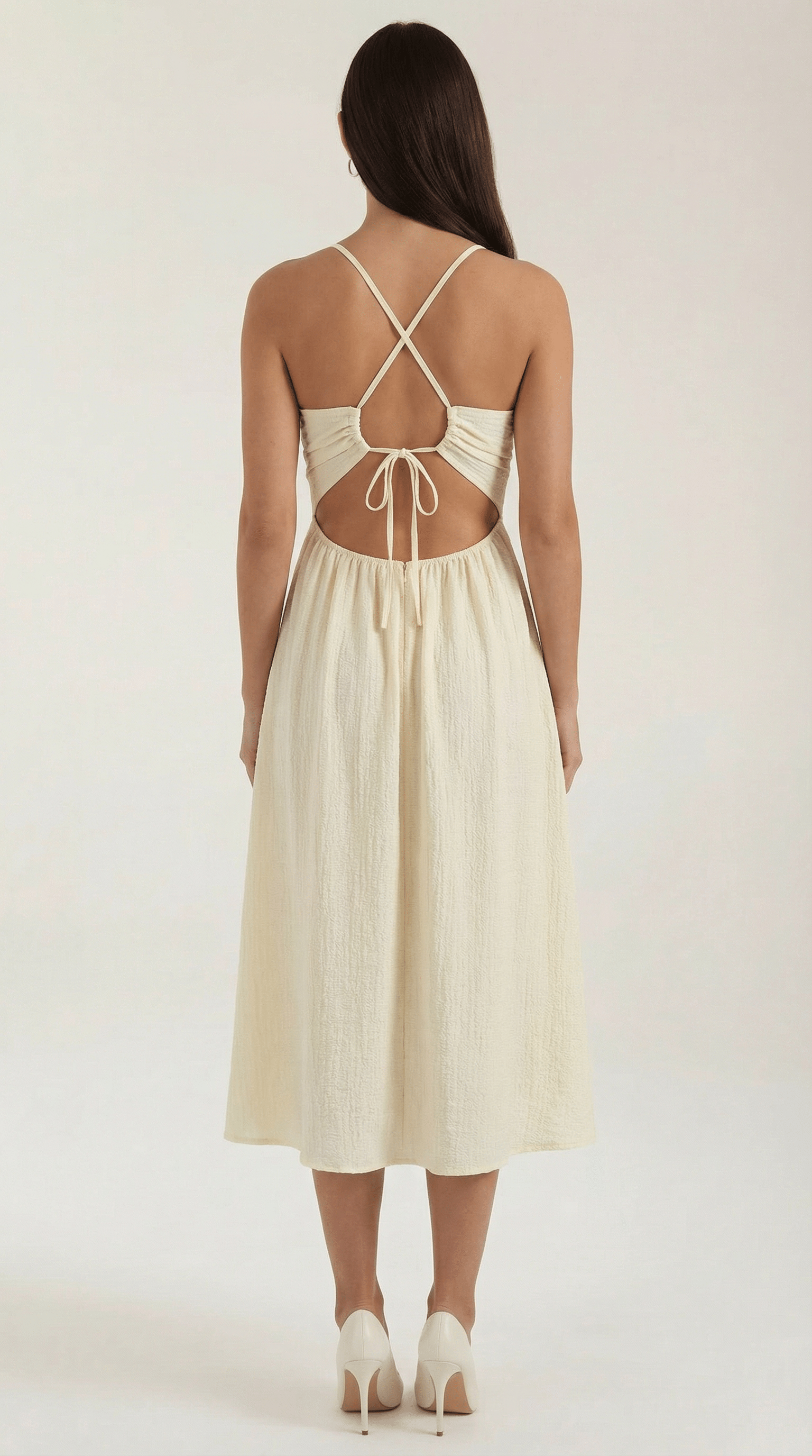 Cutout Cream Midi Dress-dresses > midi dress-Laventaire-Laventaire