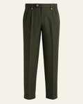 Dark Green Pleated Trousers-trousers > pleated trousers-Laventaire-Laventaire