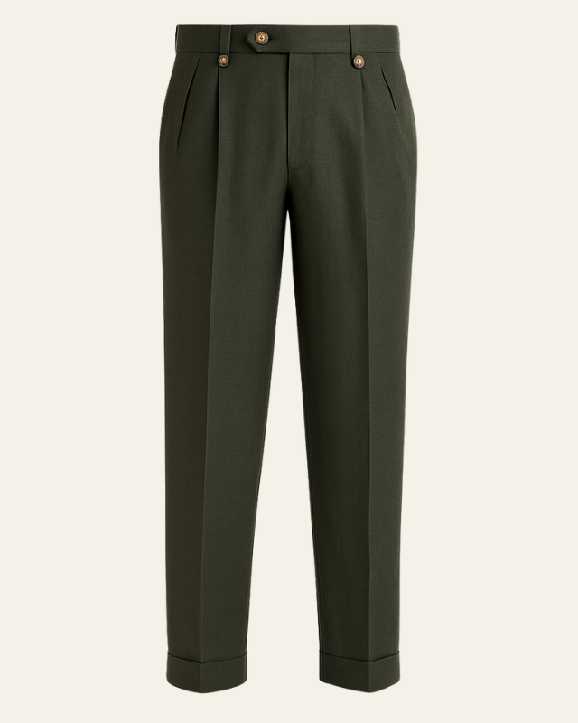 Dark Green Pleated Trousers-trousers > pleated trousers-Laventaire-Laventaire