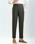 Dark Green Pleated Trousers-trousers > pleated trousers-Laventaire-Laventaire