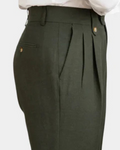 Dark Green Pleated Trousers-trousers > pleated trousers-Laventaire-Laventaire