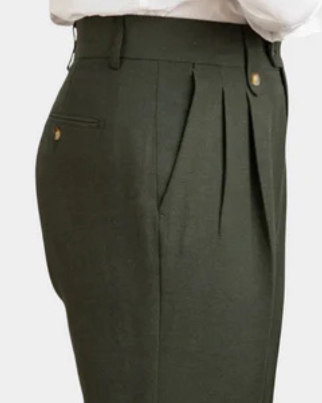 Dark Green Pleated Trousers-trousers > pleated trousers-Laventaire-Laventaire