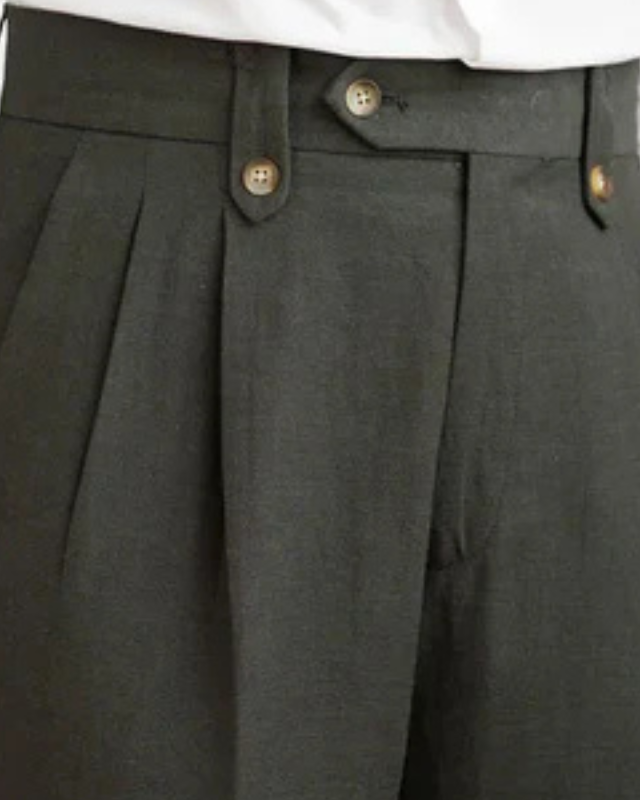 Dark Green Pleated Trousers-trousers > pleated trousers-Laventaire-Laventaire