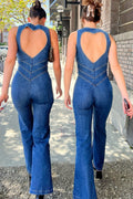 Denim Jumpsuit Deep Plunge-jumpsuits > denim jumpsuit-Laventaire-Laventaire
