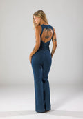 Denim Jumpsuit Deep Plunge-jumpsuits > denim jumpsuit-Laventaire-Laventaire