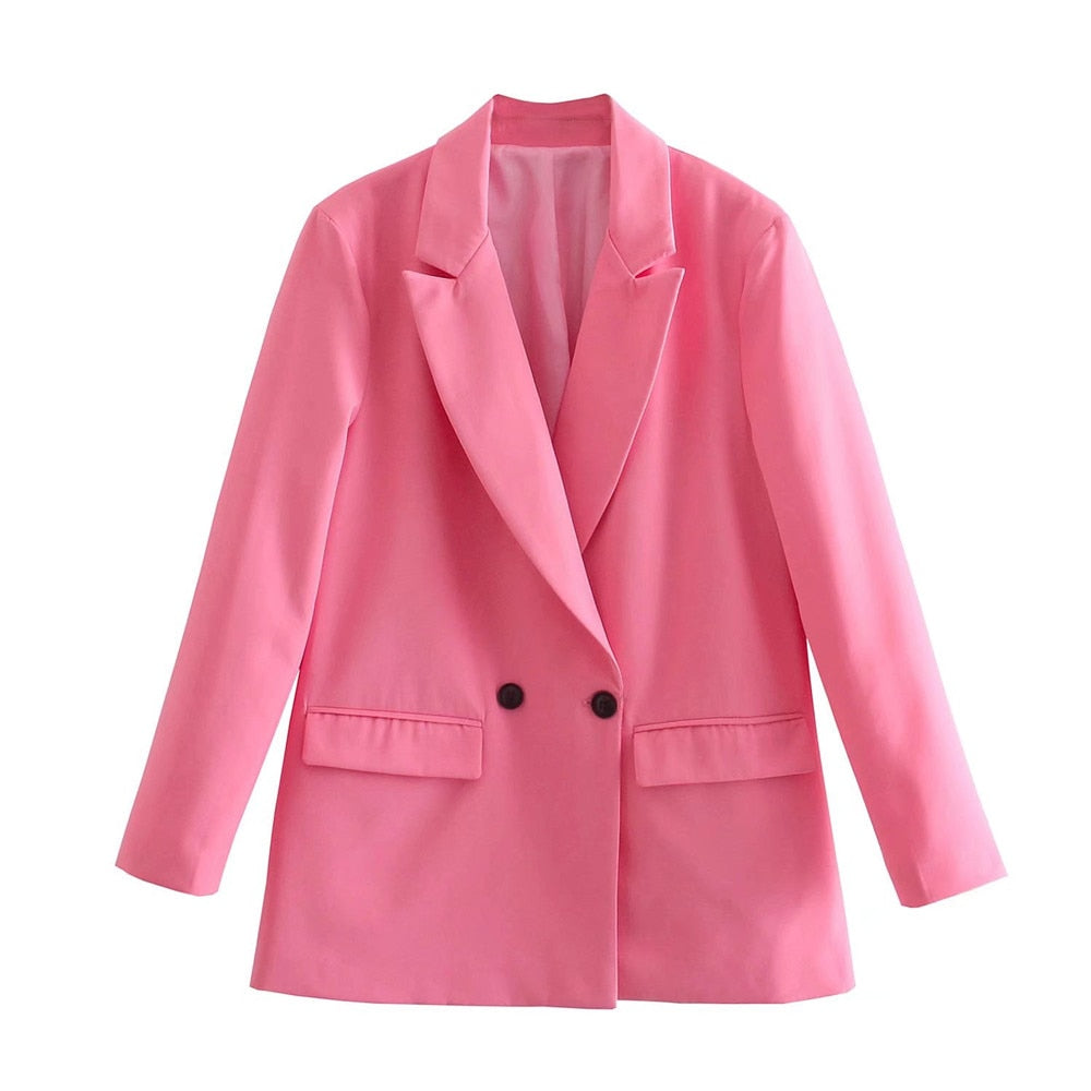 Double-Breasted Blazer Jacket-jackets > blazers > blazer jackets-Laventaire-Baby Pink-XS-Laventaire